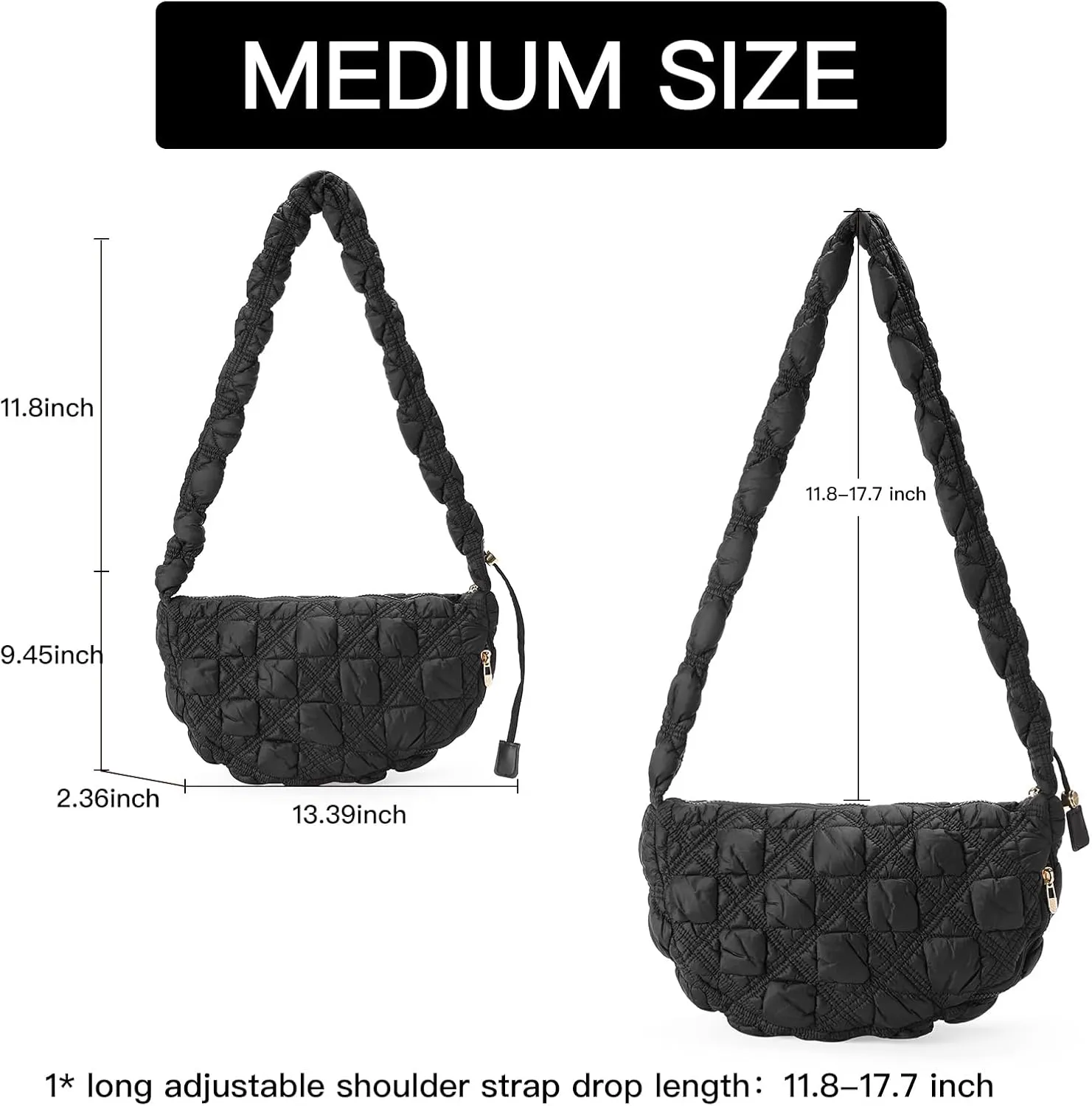 GOIACII Women Crossbody Shoulder Bag with Zipper, Nylon Quilted Puffer Hobo Bag for Women