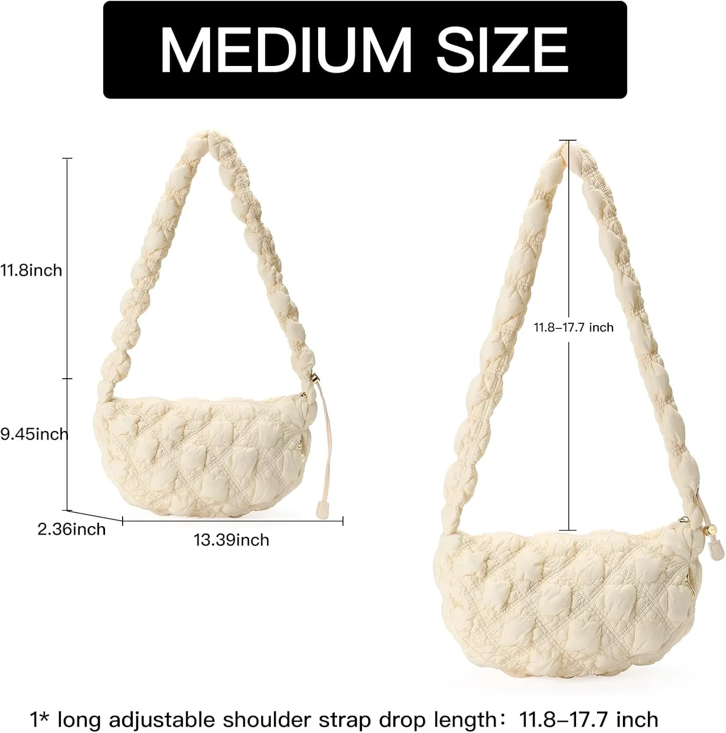 GOIACII Women Crossbody Shoulder Bag with Zipper, Nylon Quilted Puffer Hobo Bag for Women