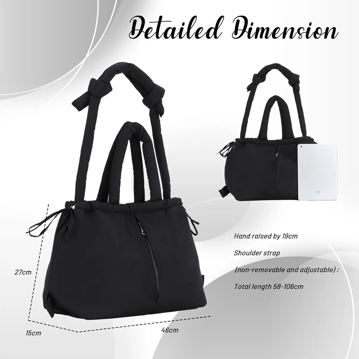 GOKTOW Large Puffer Tote Bag for Women,Quilted Purse Soft Trendy Lightweight Backpack Shoulder Hobo Bag with Drawstring