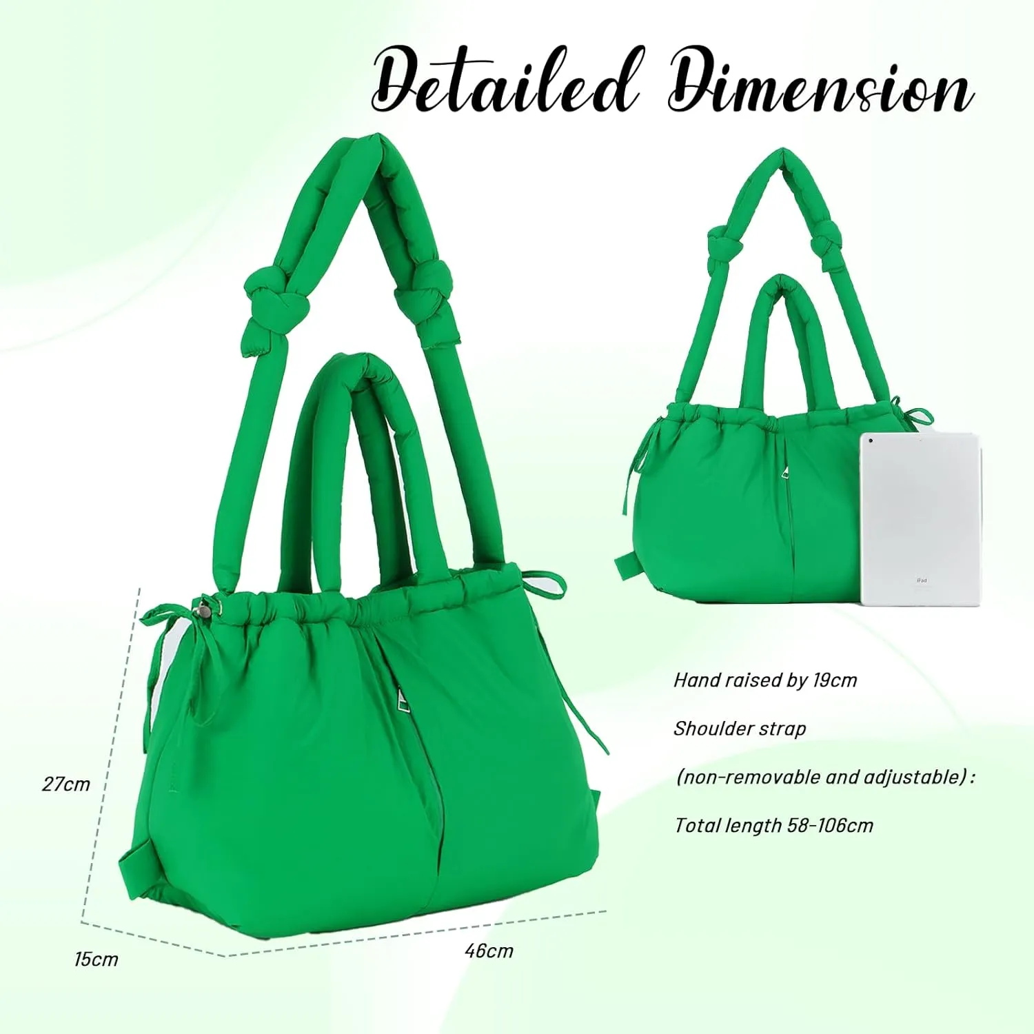 GOKTOW Large Puffer Tote Bag for Women,Quilted Purse Soft Trendy Lightweight Backpack Shoulder Hobo Bag with Drawstring