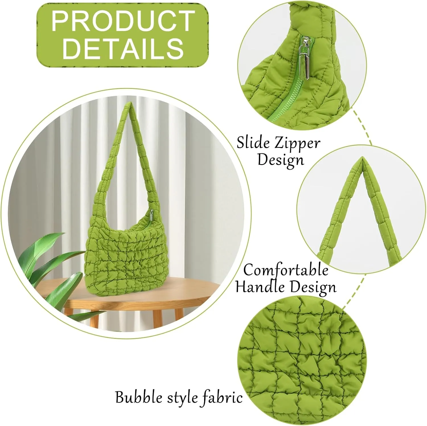 GOKTOW Puffer Quilted Carryall Bag,Quilted Shoulder Bag,Puffy Tote Bag Purse,Large Nylon Hobo Handbag