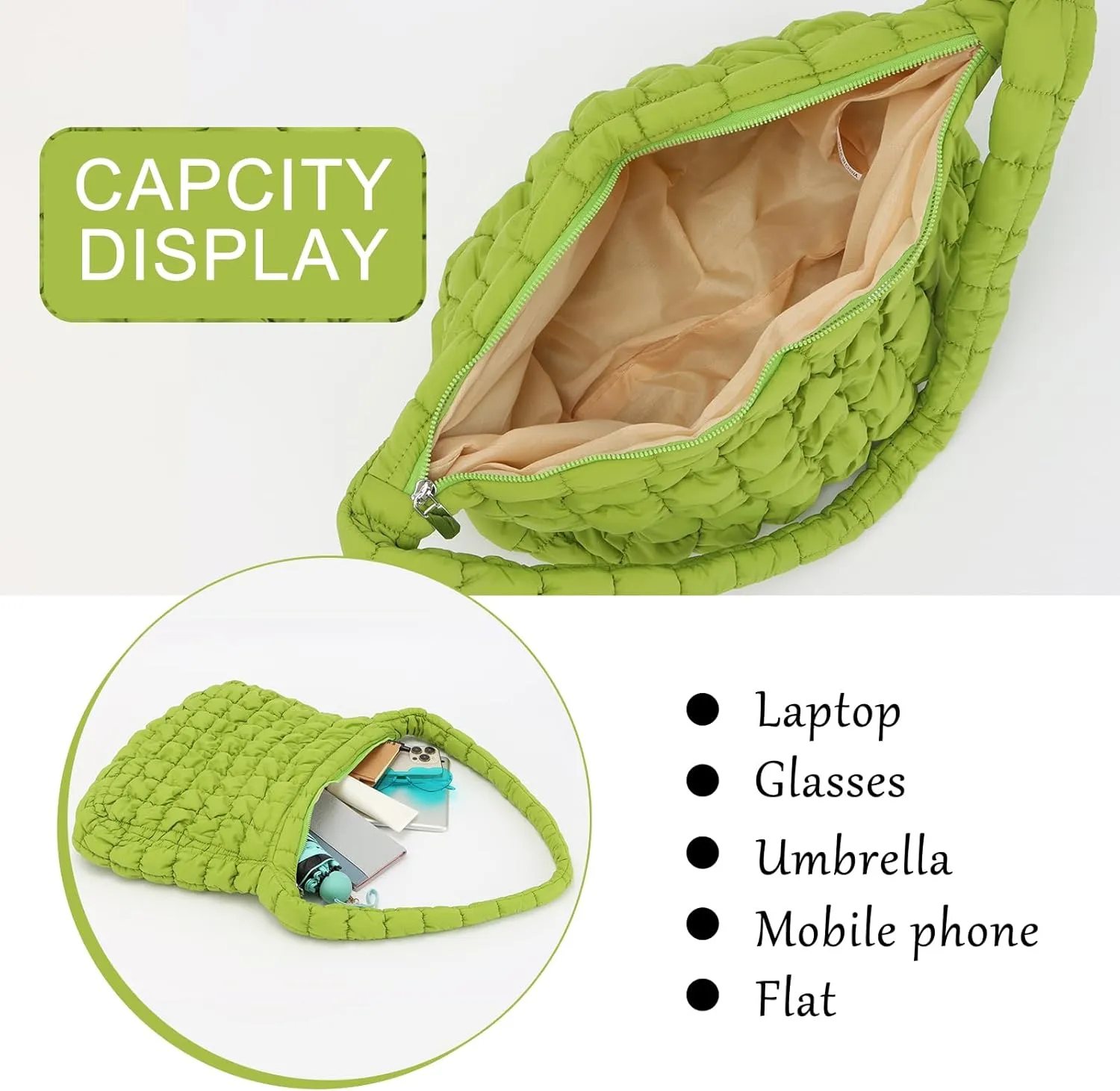 GOKTOW Puffer Quilted Carryall Bag,Quilted Shoulder Bag,Puffy Tote Bag Purse,Large Nylon Hobo Handbag