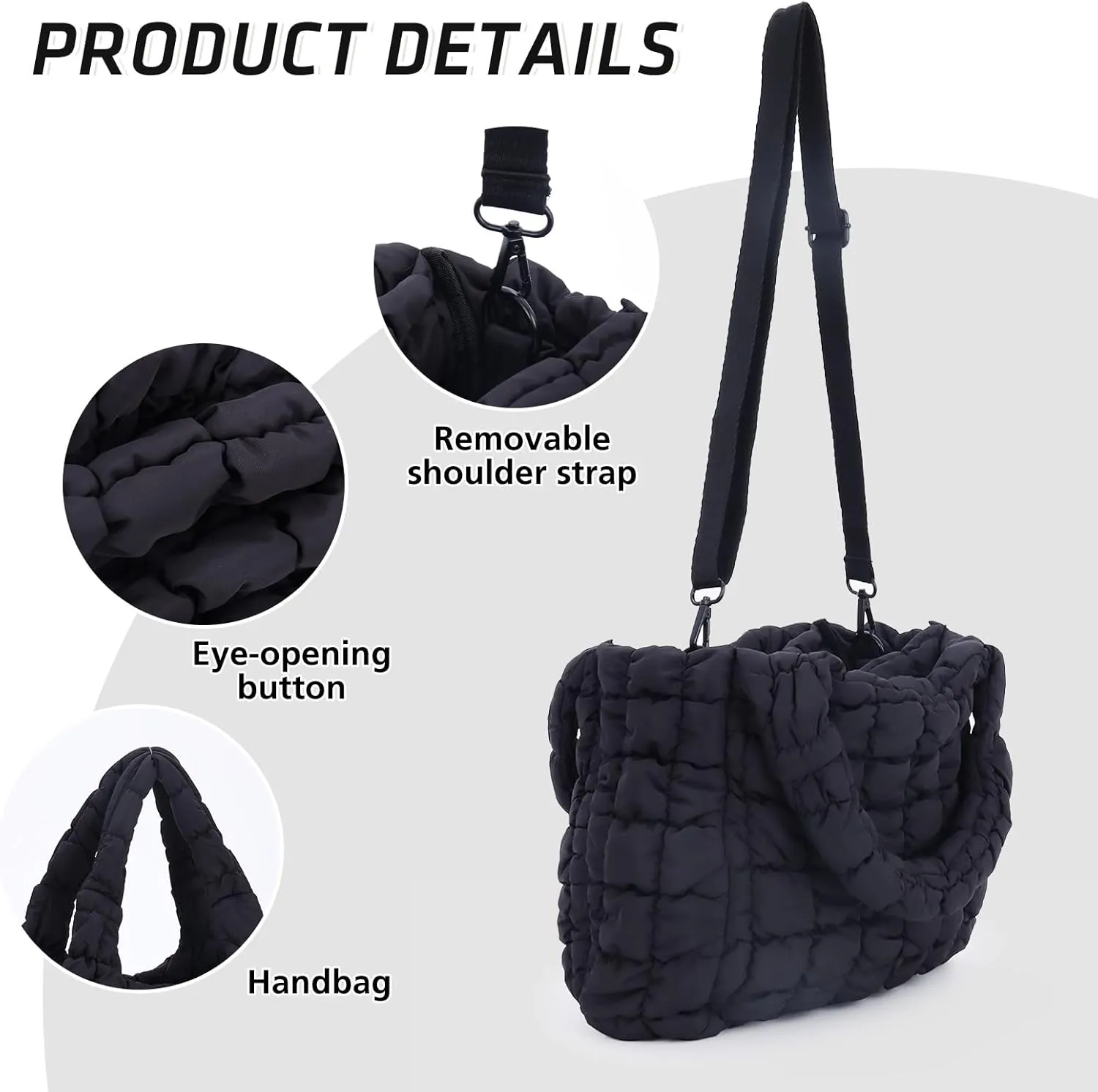 GOKTOW Puffer Quilted Tote Bag for Women, Puffer Handbag Shoulder Bag Trendy Design Crossbody Bags with Adjustable Strap