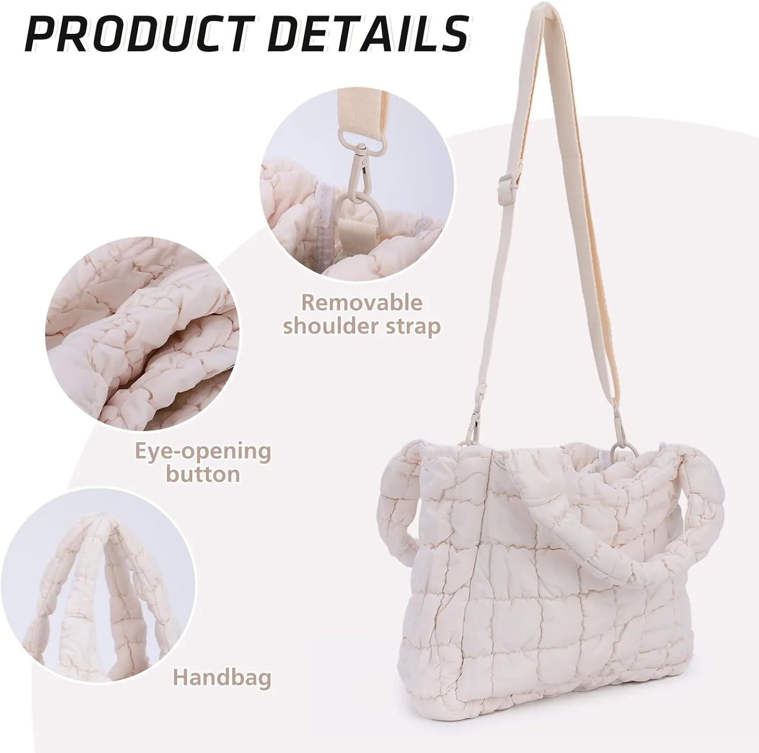 GOKTOW Puffer Quilted Tote Bag for Women, Puffer Handbag Shoulder Bag Trendy Design Crossbody Bags with Adjustable Strap