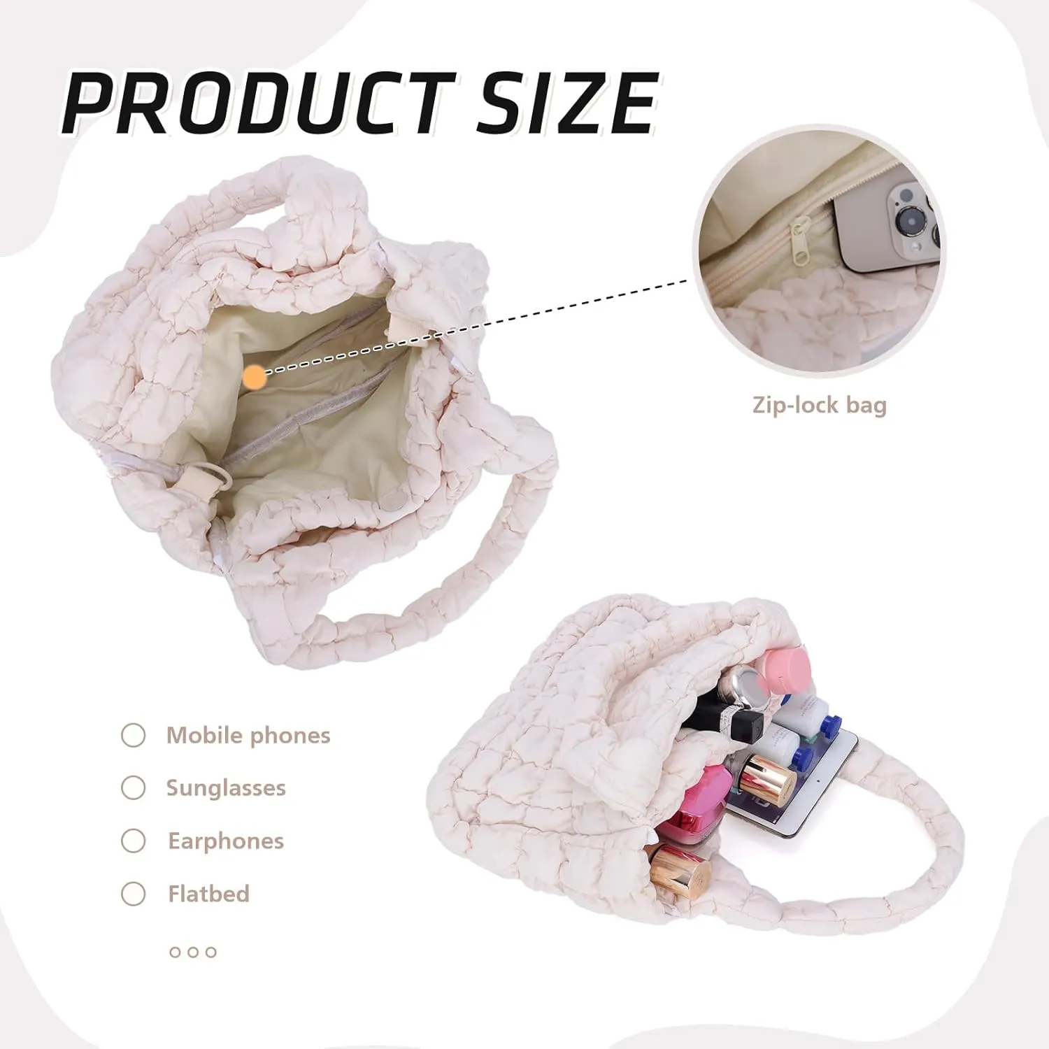 GOKTOW Puffer Quilted Tote Bag for Women, Puffer Handbag Shoulder Bag Trendy Design Crossbody Bags with Adjustable Strap