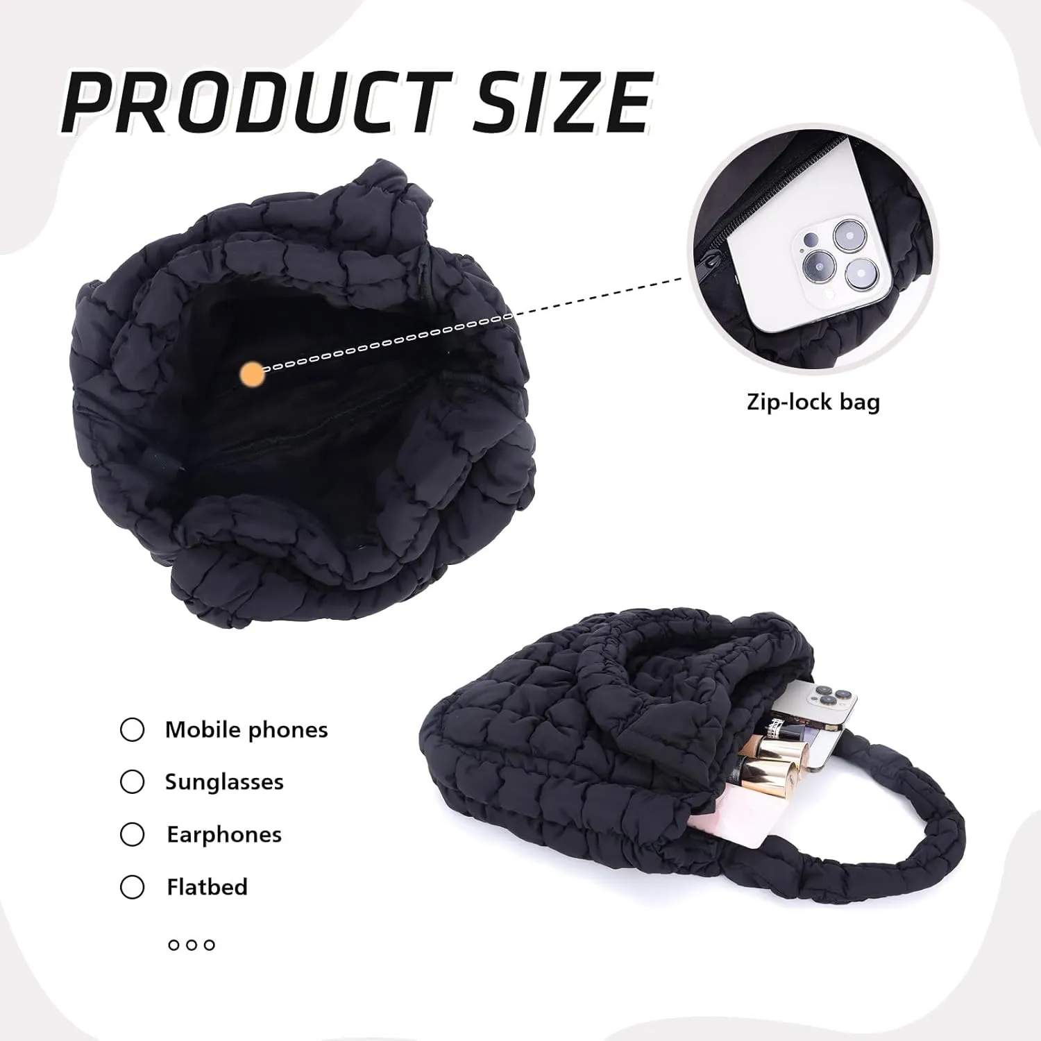 GOKTOW Puffer Quilted Tote Bag for Women, Puffer Handbag Shoulder Bag Trendy Design Crossbody Bags with Adjustable Strap