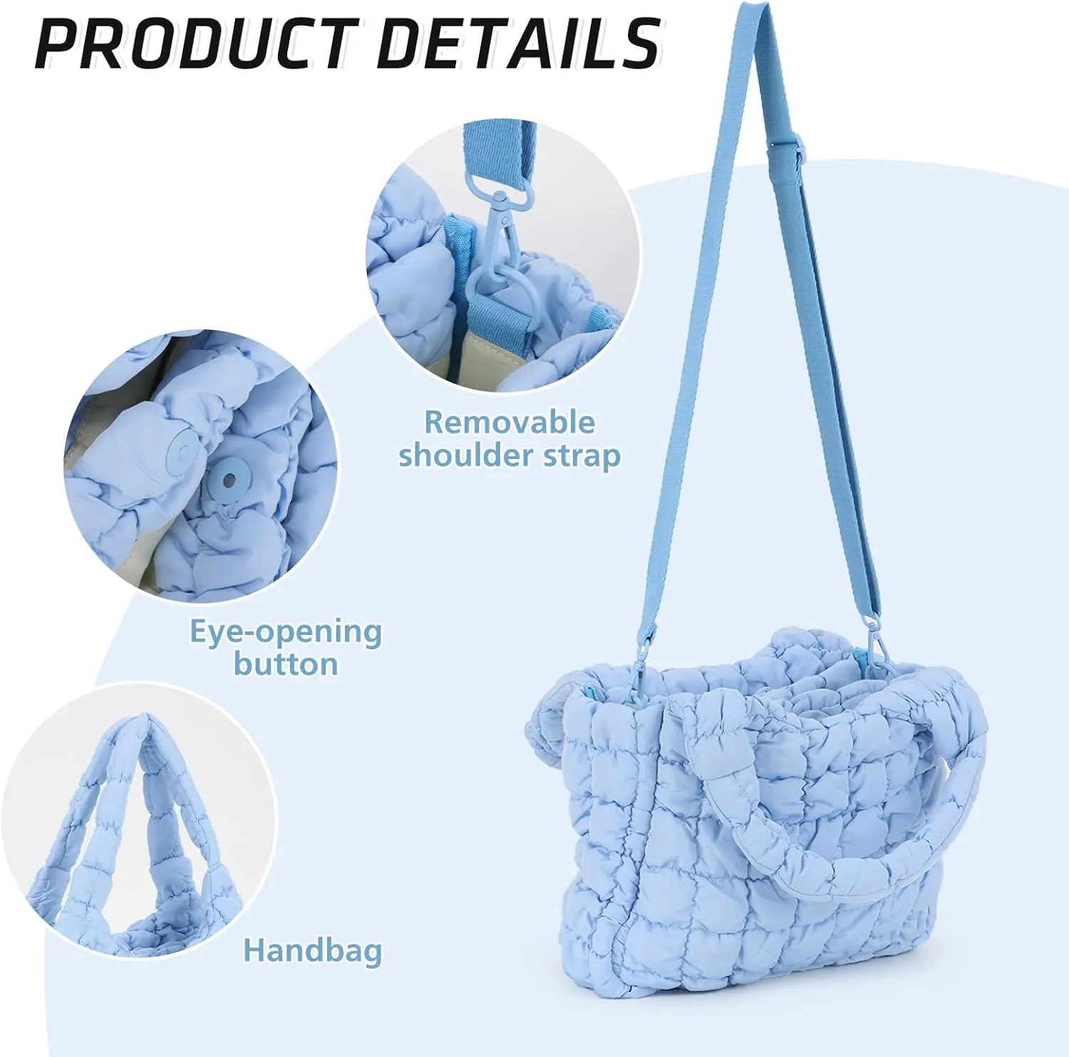 GOKTOW Puffer Quilted Tote Bag for Women, Puffer Handbag Shoulder Bag Trendy Design Crossbody Bags with Adjustable Strap