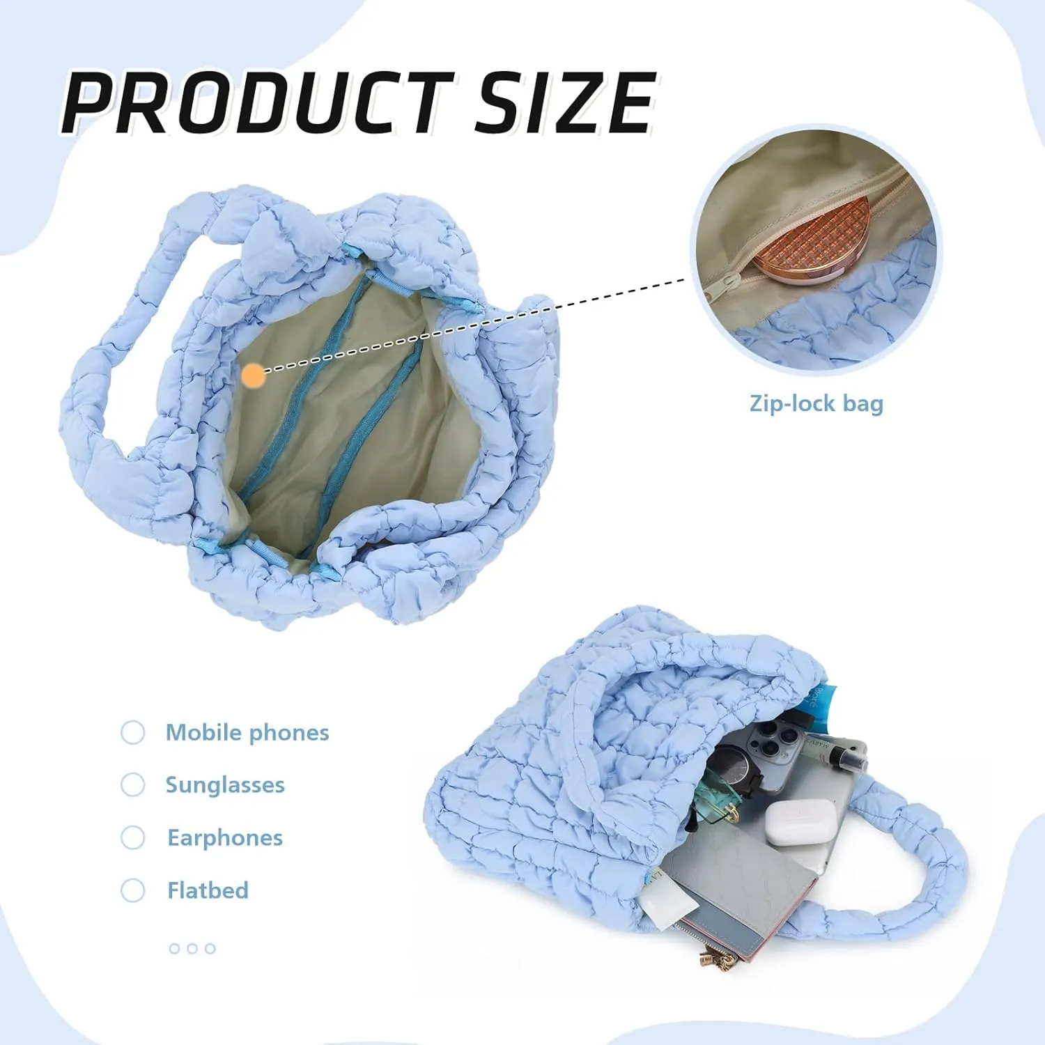 GOKTOW Puffer Quilted Tote Bag for Women, Puffer Handbag Shoulder Bag Trendy Design Crossbody Bags with Adjustable Strap