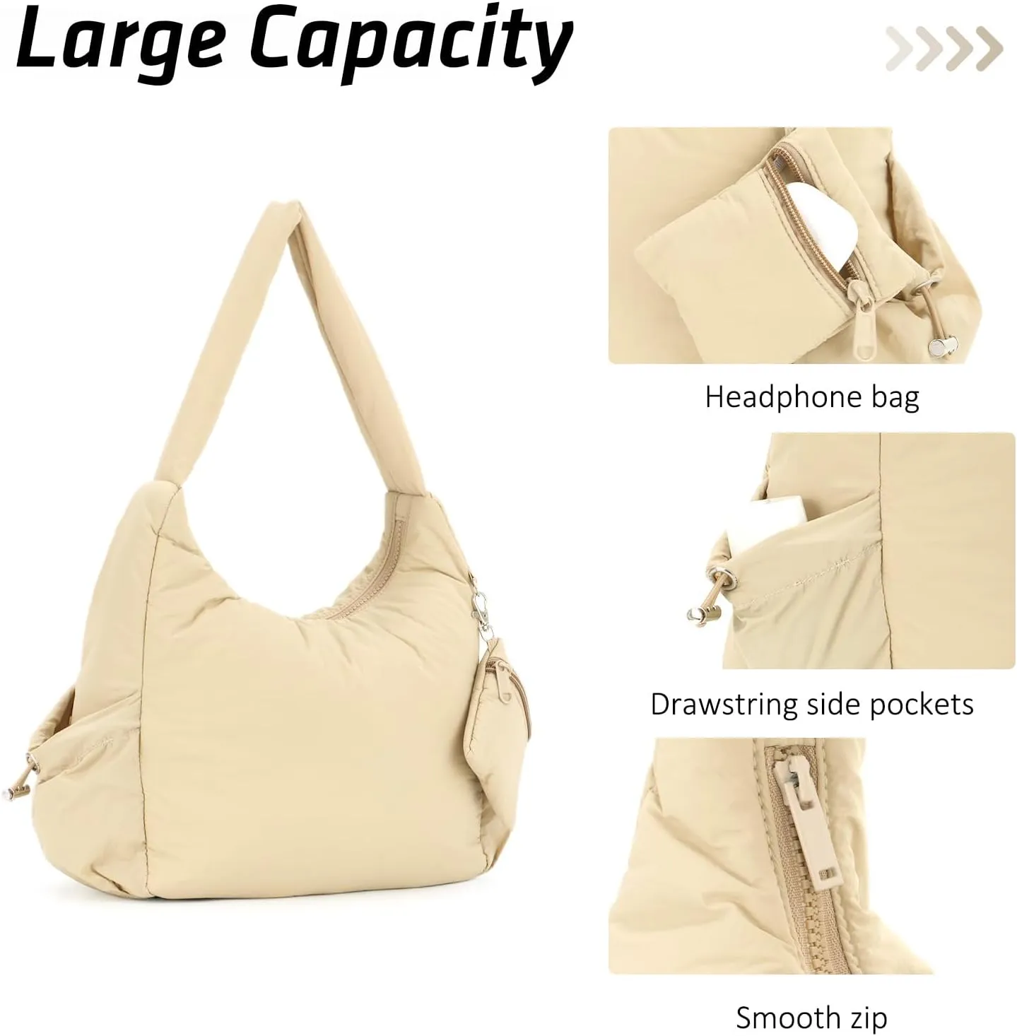 GOKTOW Quilted Puffer Tote Bag for Women,Crescent Nylon Hobo Crossbody Shoulder Bags for Gym Work Travel Trendy Handbags
