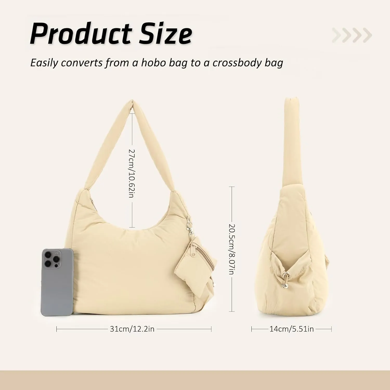 GOKTOW Quilted Puffer Tote Bag for Women,Crescent Nylon Hobo Crossbody Shoulder Bags for Gym Work Travel Trendy Handbags