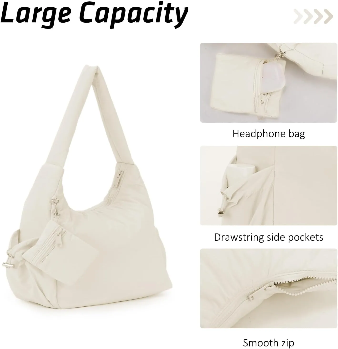 GOKTOW Quilted Puffer Tote Bag for Women,Crescent Nylon Hobo Crossbody Shoulder Bags for Gym Work Travel Trendy Handbags