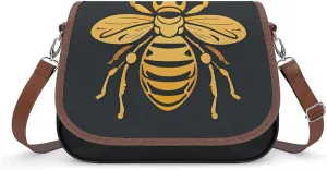 Golden Bee Insect Pattern Laptop Tote Bag Leather Computer Bags Lined Shoulder Purse Purses And Handbags Business Office Work Bag Top Handle Handbag for Women