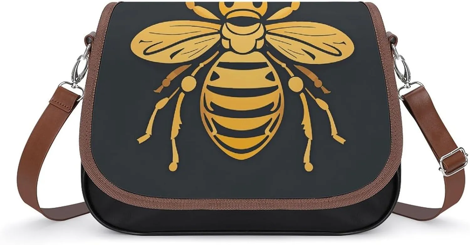 Golden Bee Insect Pattern Laptop Tote Bag Leather Computer Bags Lined Shoulder Purse Purses And Handbags Business Office Work Bag Top Handle Handbag for Women