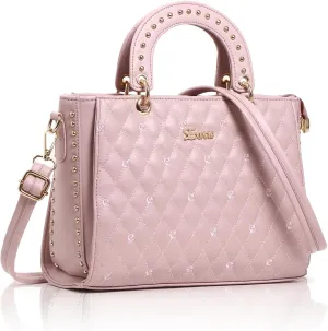 Golden Hardware Metallic Quilted Checkbox Design Bag for Women/Girls (Pink), Pink