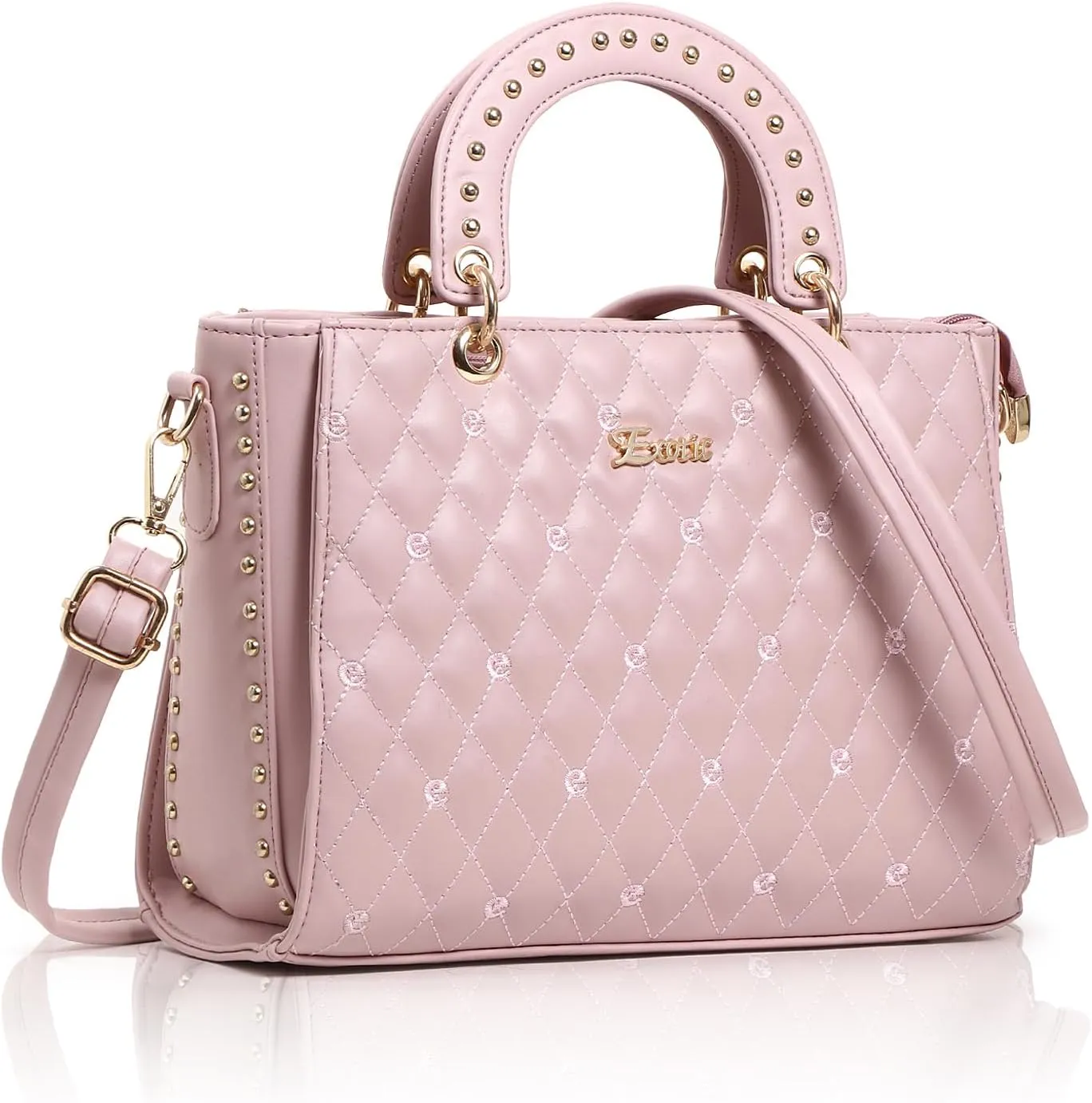 Golden Hardware Metallic Quilted Checkbox Design Bag for Women/Girls (Pink), Pink
