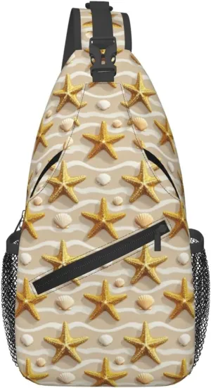 Golden Starfish Beach Crossbody Bags Cross Chest Bag Adjustable Sling Backpack for Women Men