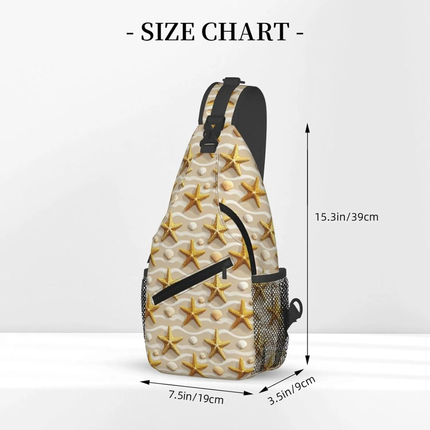 Golden Starfish Beach Crossbody Bags Cross Chest Bag Adjustable Sling Backpack for Women Men