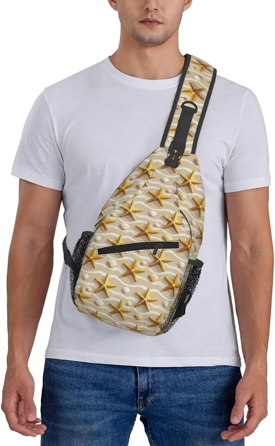 Golden Starfish Beach Crossbody Bags Cross Chest Bag Adjustable Sling Backpack for Women Men