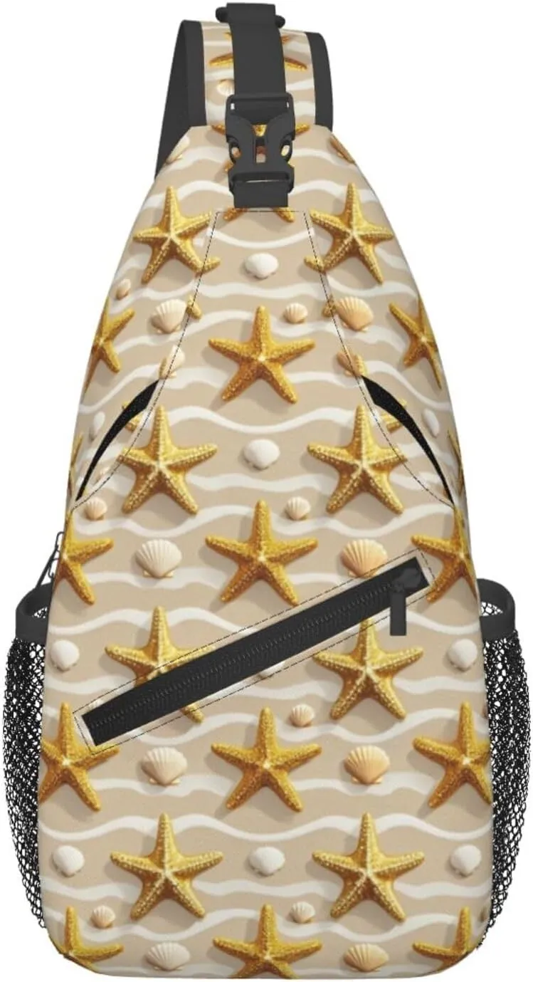 Golden Starfish Beach Crossbody Bags Cross Chest Bag Adjustable Sling Backpack for Women Men