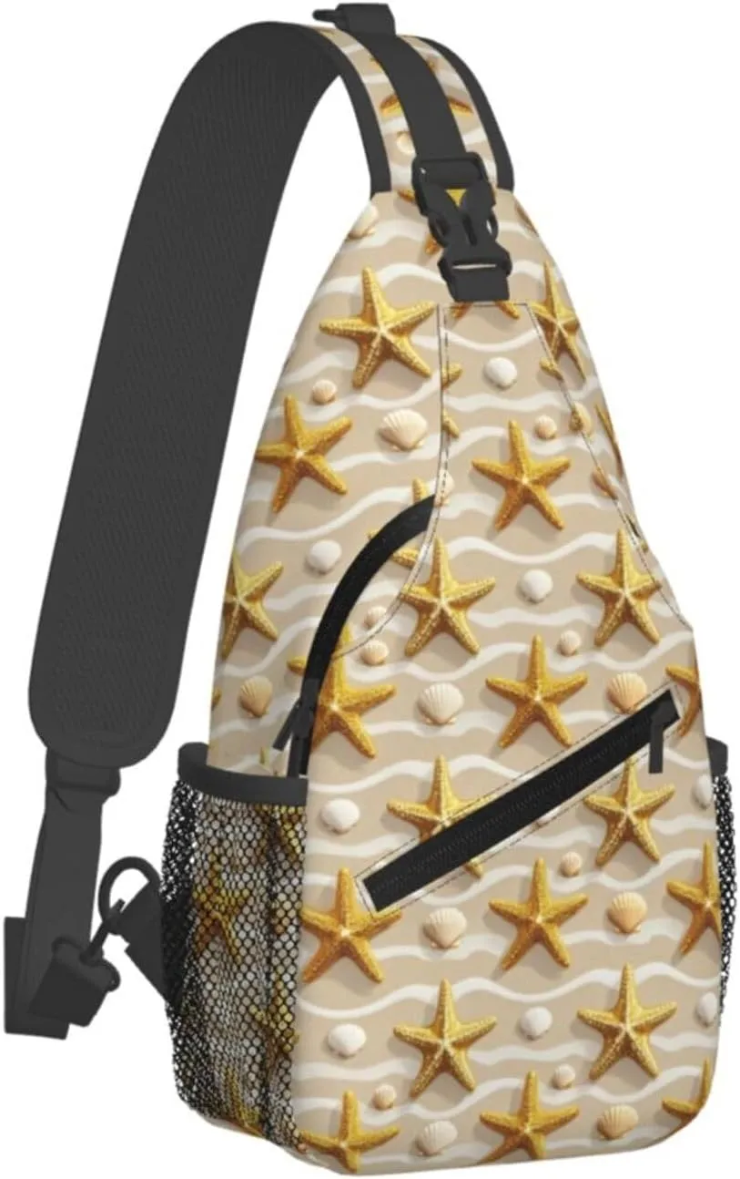Golden Starfish Beach Crossbody Bags Cross Chest Bag Adjustable Sling Backpack for Women Men