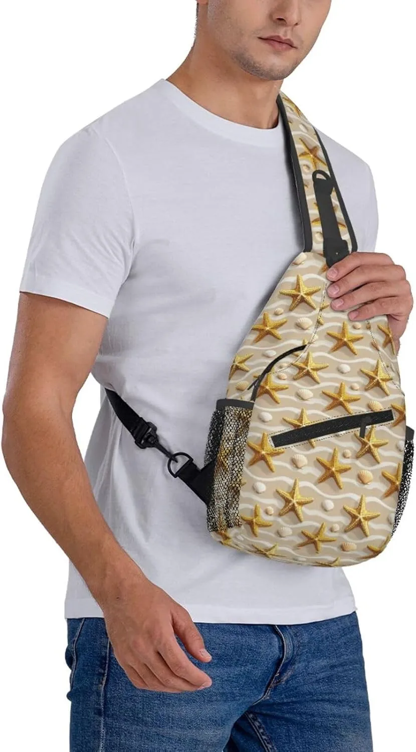 Golden Starfish Beach Crossbody Bags Cross Chest Bag Adjustable Sling Backpack for Women Men