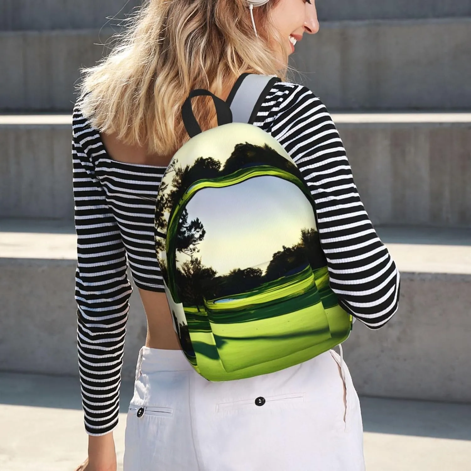 Golf Course Print Laptop Backpack For Women Travel Canvas Bookbag For Men Outdoor Fashion Casual Daypack
