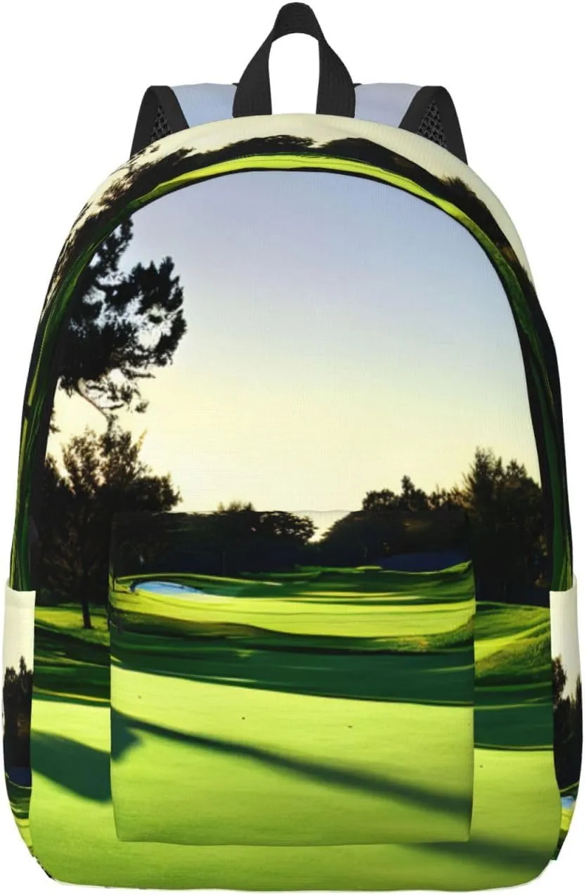 Golf Course Print Laptop Backpack For Women Travel Canvas Bookbag For Men Outdoor Fashion Casual Daypack