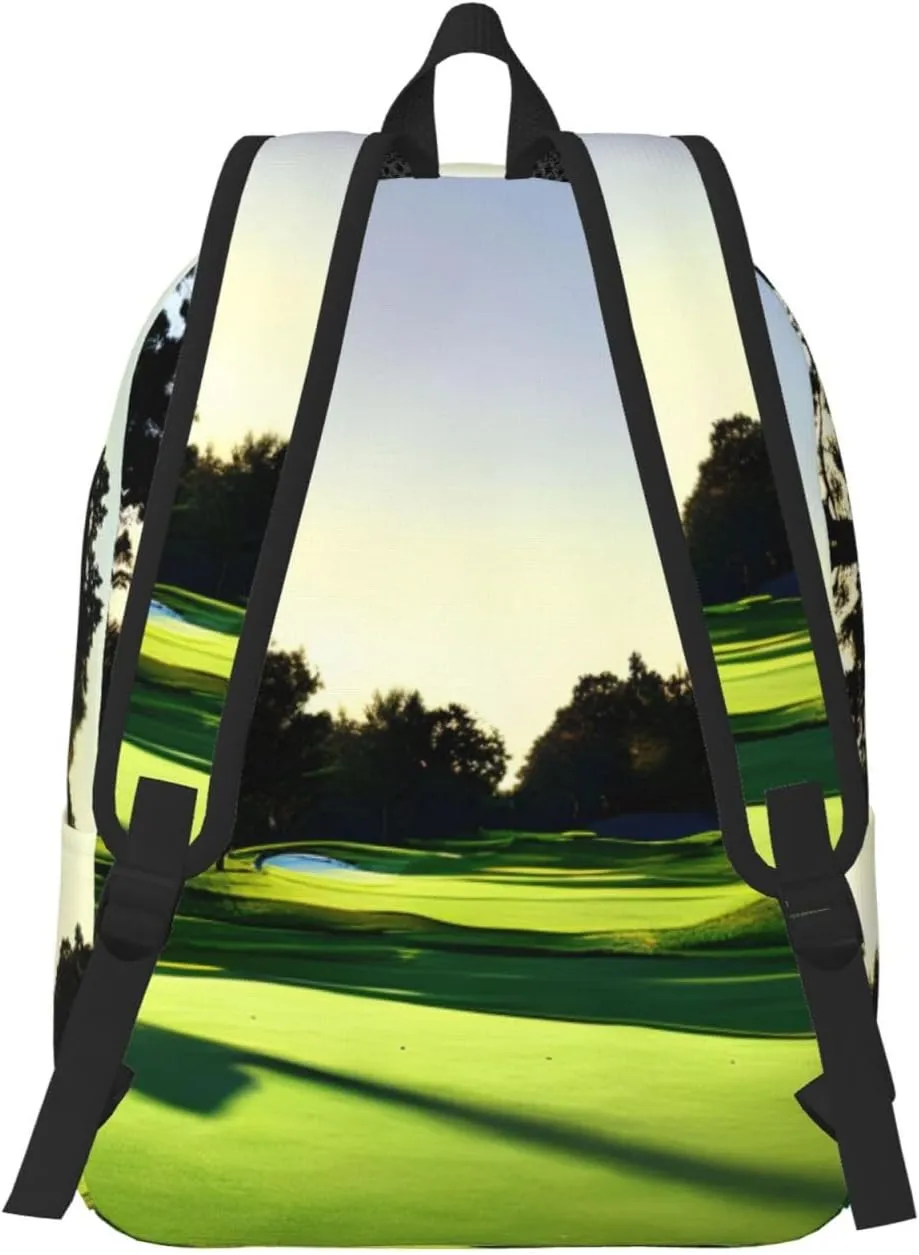 Golf Course Print Laptop Backpack For Women Travel Canvas Bookbag For Men Outdoor Fashion Casual Daypack