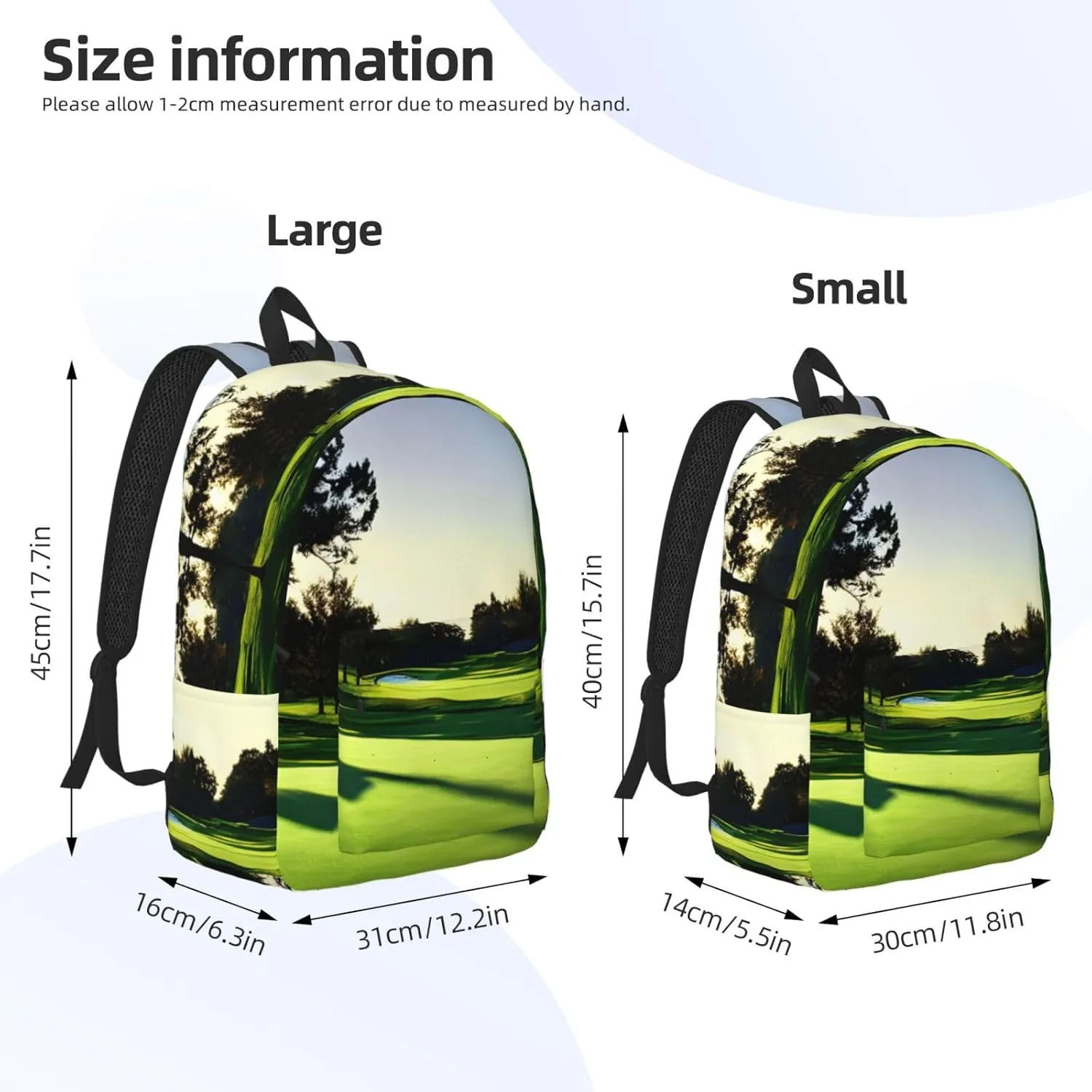 Golf Course Print Laptop Backpack For Women Travel Canvas Bookbag For Men Outdoor Fashion Casual Daypack