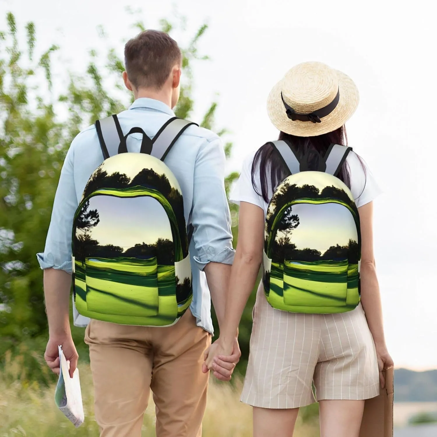 Golf Course Print Laptop Backpack For Women Travel Canvas Bookbag For Men Outdoor Fashion Casual Daypack