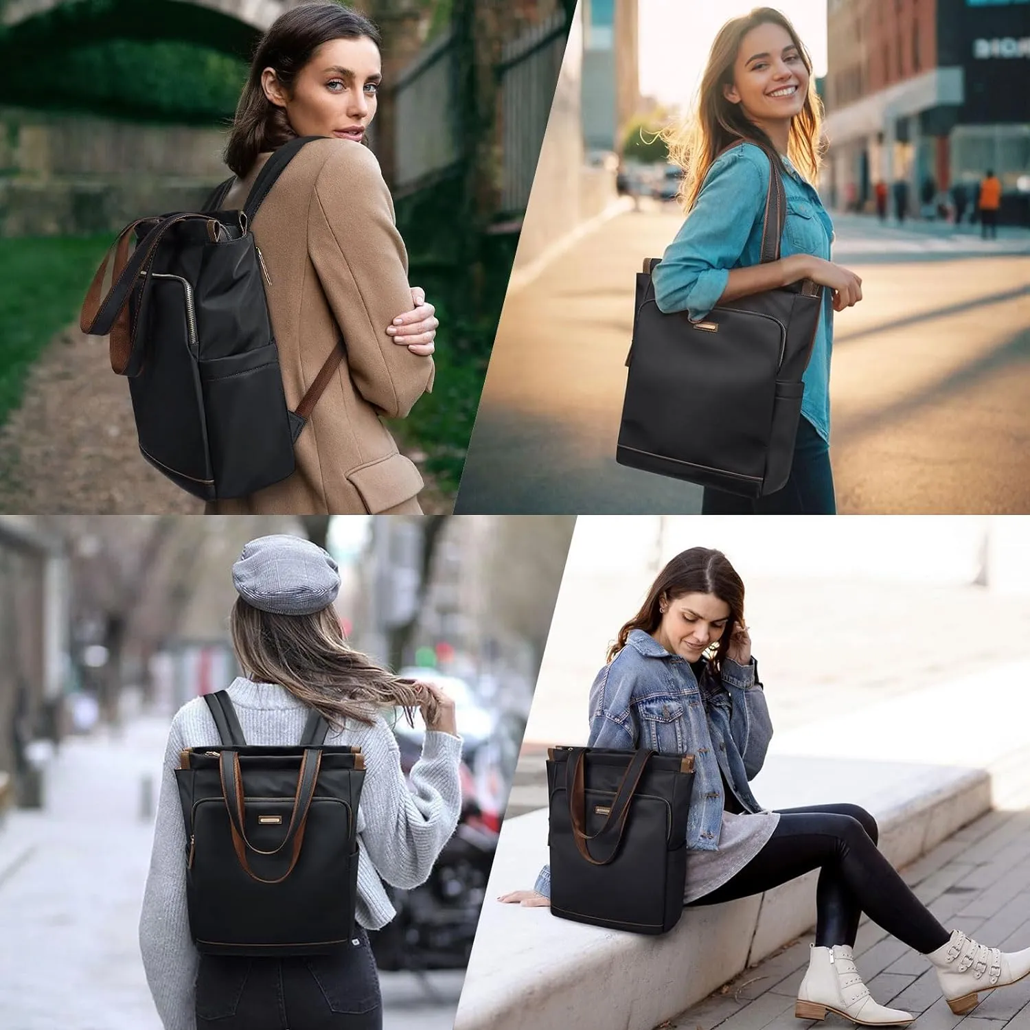 GOLF SUPAGS Convertible Laptop Backpack for Women Casual Daypack Notebook Tote Bag for Work College Travel Leisure (Black)
