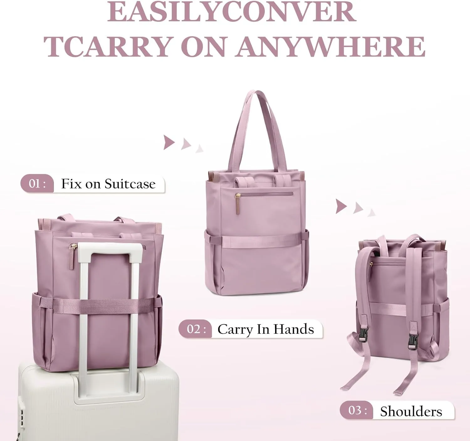 GOLF SUPAGS Convertible Laptop Backpack for Women Casual Daypack Notebook Tote Bag for Work College Travel Leisure (Pinkish Purple)