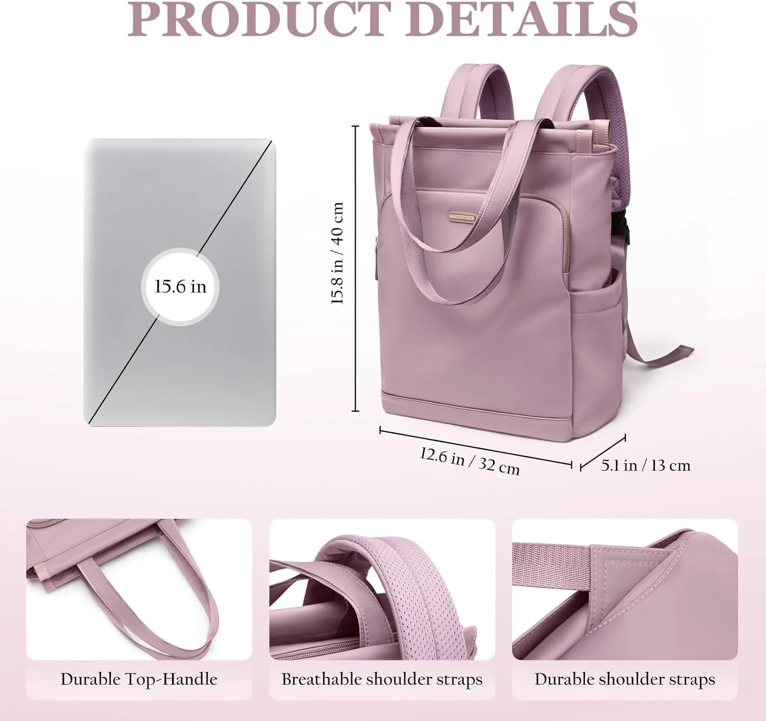 GOLF SUPAGS Convertible Laptop Backpack for Women Casual Daypack Notebook Tote Bag for Work College Travel Leisure (Pinkish Purple)