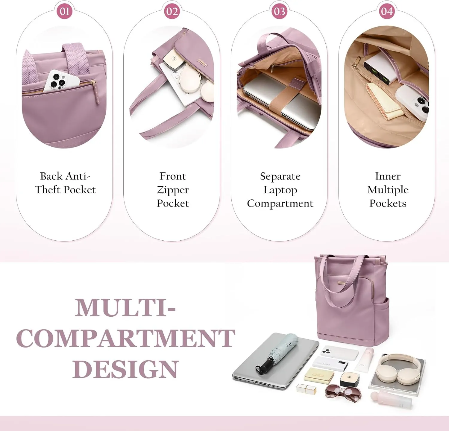 GOLF SUPAGS Convertible Laptop Backpack for Women Casual Daypack Notebook Tote Bag for Work College Travel Leisure (Pinkish Purple)