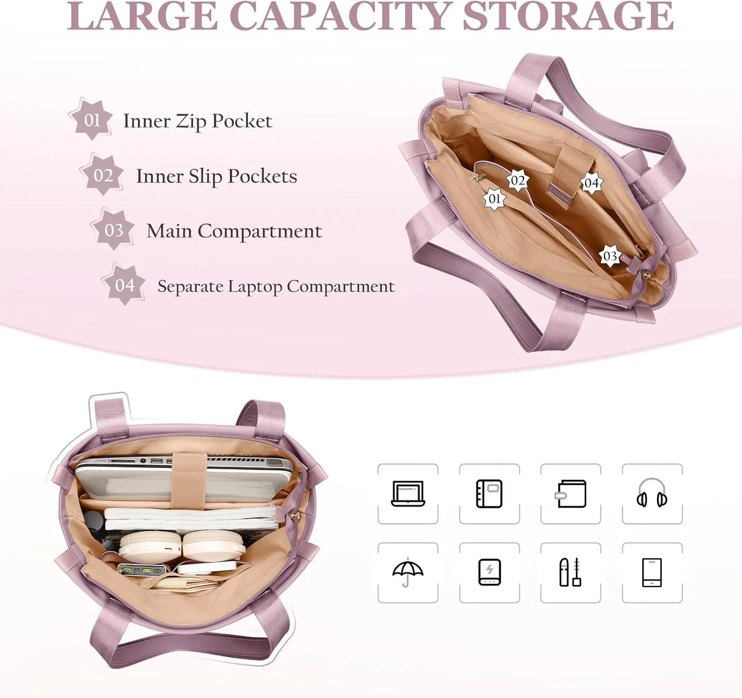 GOLF SUPAGS Convertible Laptop Backpack for Women Casual Daypack Notebook Tote Bag for Work College Travel Leisure (Pinkish Purple)