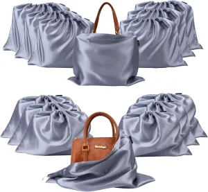 GONGKANGYUAN 12 Pcs Dust Bags for Purses and Handbags Satin Purse Storage Organizer With Drawstring Closure Handbag Protector (Grey)