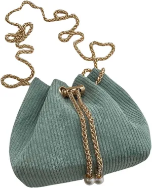 GORGLITTER Women's Pearl Decor Drawstring Crossbody Bag Chain Mini Bucket Handbags