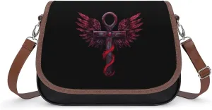 Gothic Silver Ankh Vampire with Red Wings Crossbody Bags for Women Trendy Shoulder Satchel Purses Messenger Bag