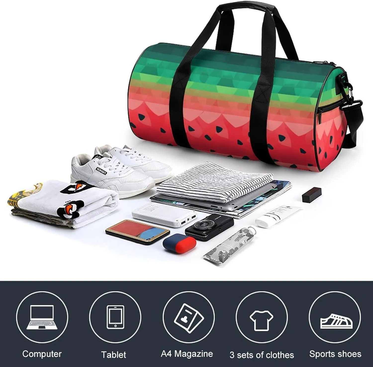 Gradient Watermelon Gym Bag Small Travel Duffle Bag with Compartment Carry On Weekender Bag for Women Men