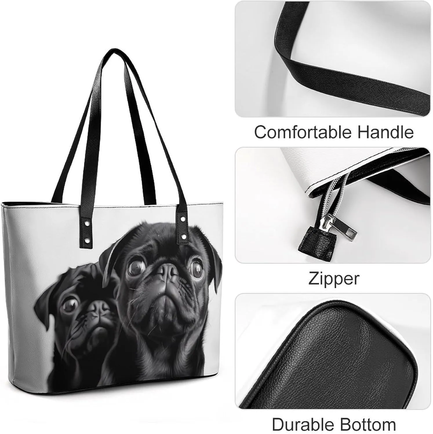 Gray Leather Bag Purse Handbag for Women Top Handle Satchel Shoulder with Zipper Tote Bags Large