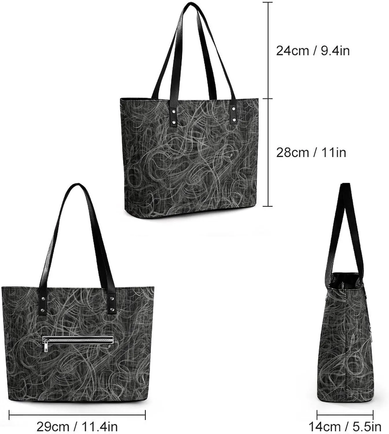 Gray Leather Bag Purse Handbag for Women Top Handle Satchel Shoulder with Zipper Tote Bags Large