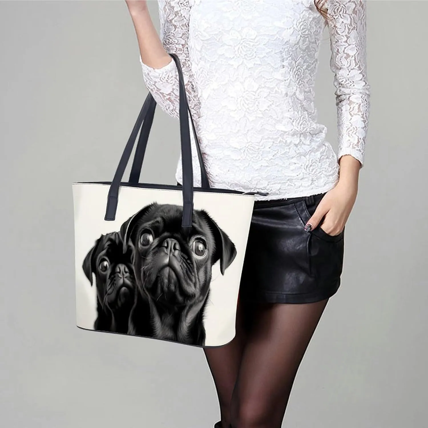 Gray Leather Bag Purse Handbag for Women Top Handle Satchel Shoulder with Zipper Tote Bags Large