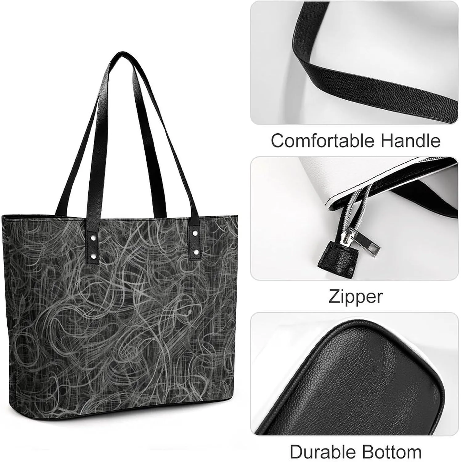Gray Leather Bag Purse Handbag for Women Top Handle Satchel Shoulder with Zipper Tote Bags Large