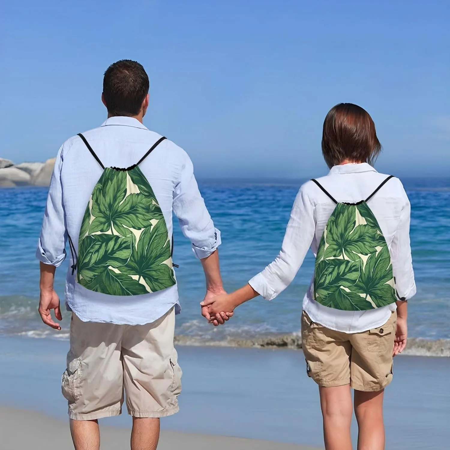 Green Foliage Botanical Drawstring Backpack for Men Women Sports Sackpack Waterproof Gym Sack Draw String Cinch Bags Medium
