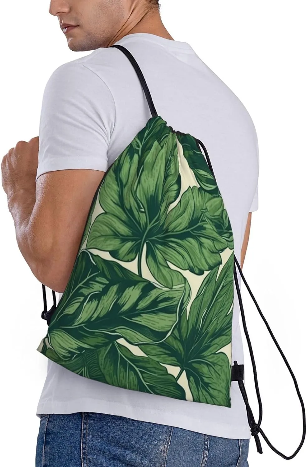 Green Foliage Botanical Drawstring Backpack for Men Women Sports Sackpack Waterproof Gym Sack Draw String Cinch Bags Medium