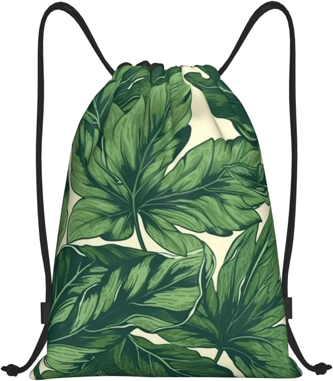 Green Foliage Botanical Drawstring Backpack for Men Women Sports Sackpack Waterproof Gym Sack Draw String Cinch Bags Medium