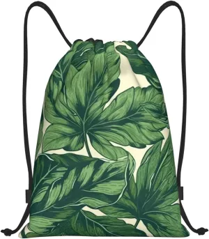 Green Foliage Botanical Drawstring Backpack for Men Women Sports Sackpack Waterproof Gym Sack Draw String Cinch Bags Medium