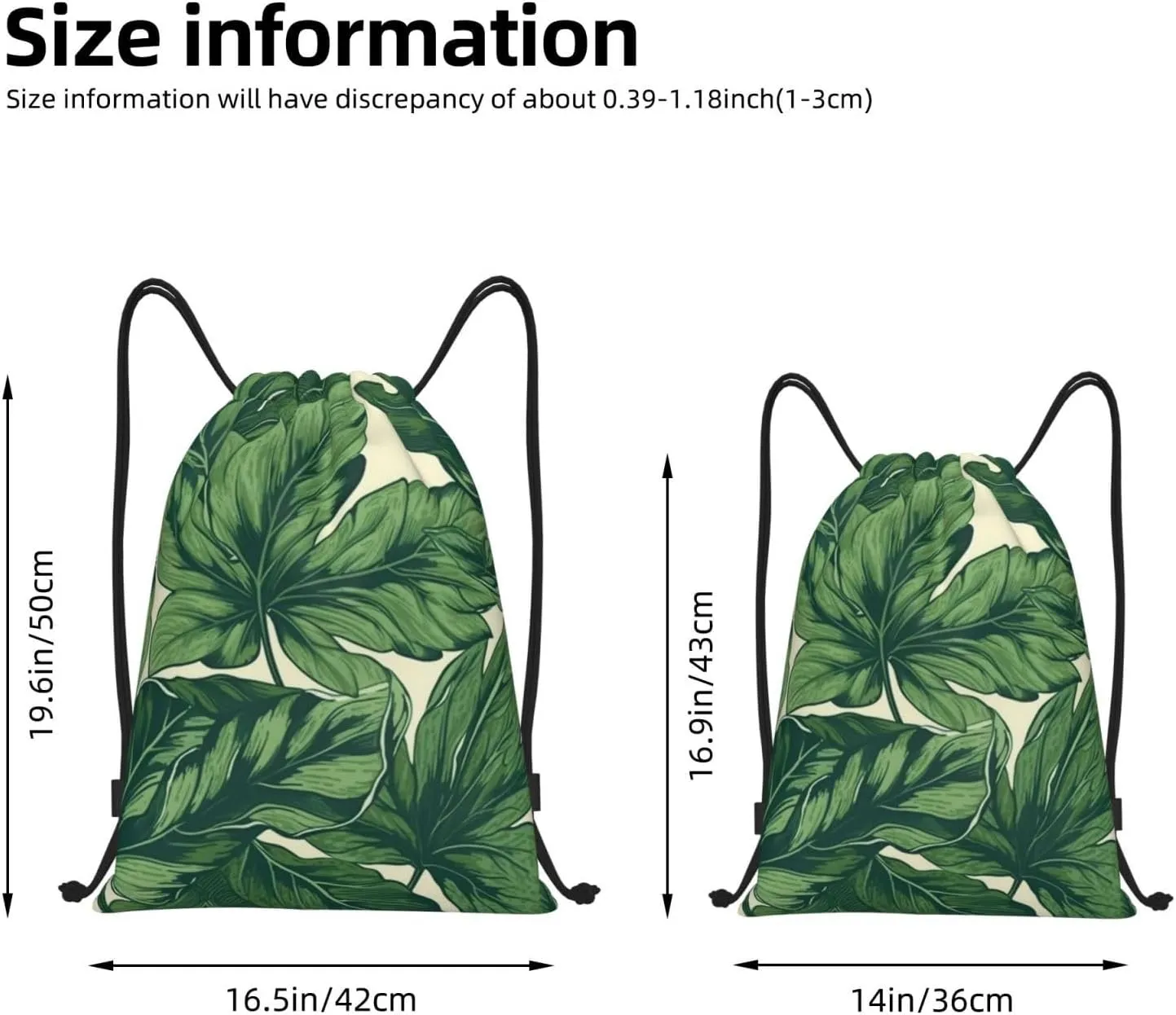 Green Foliage Botanical Drawstring Backpack for Men Women Sports Sackpack Waterproof Gym Sack Draw String Cinch Bags Medium