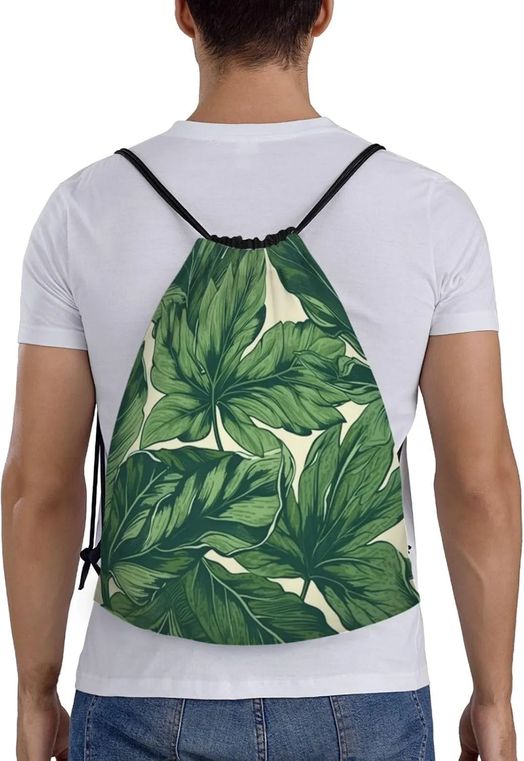 Green Foliage Botanical Drawstring Backpack for Men Women Sports Sackpack Waterproof Gym Sack Draw String Cinch Bags Medium
