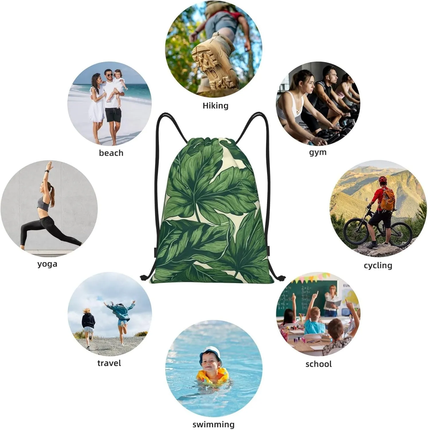 Green Foliage Botanical Drawstring Backpack for Men Women Sports Sackpack Waterproof Gym Sack Draw String Cinch Bags Medium